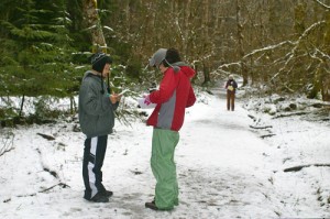 Despite cold, snowy weather, Mountain School students teach each other fun facts about carnivores of the North Cascades.